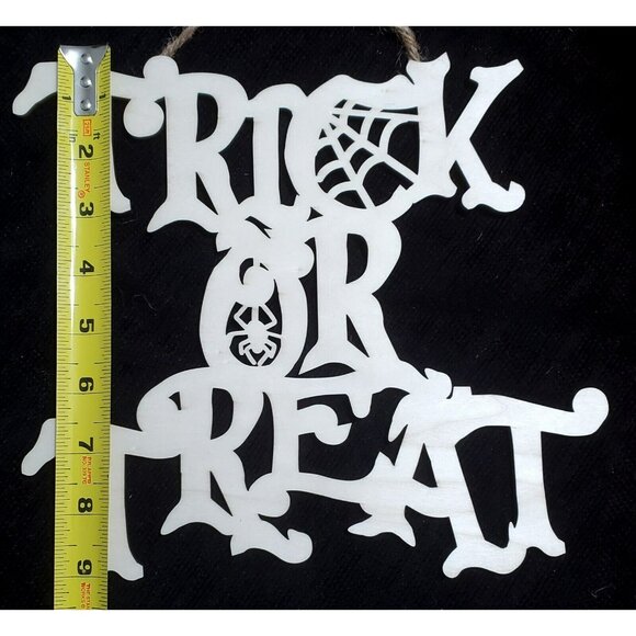 Trick Or Treat Wood Laser Cut Out Sign Crafts Halloween Decor Wreath Spider Web - Picture 7 of 8